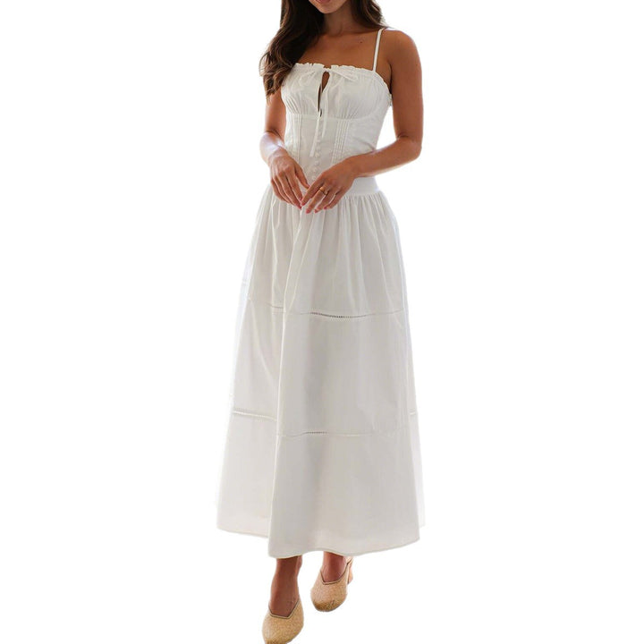 Damen Maxi-Kleid mit gerafftem Oberteil und verstellbaren Trägern Drune