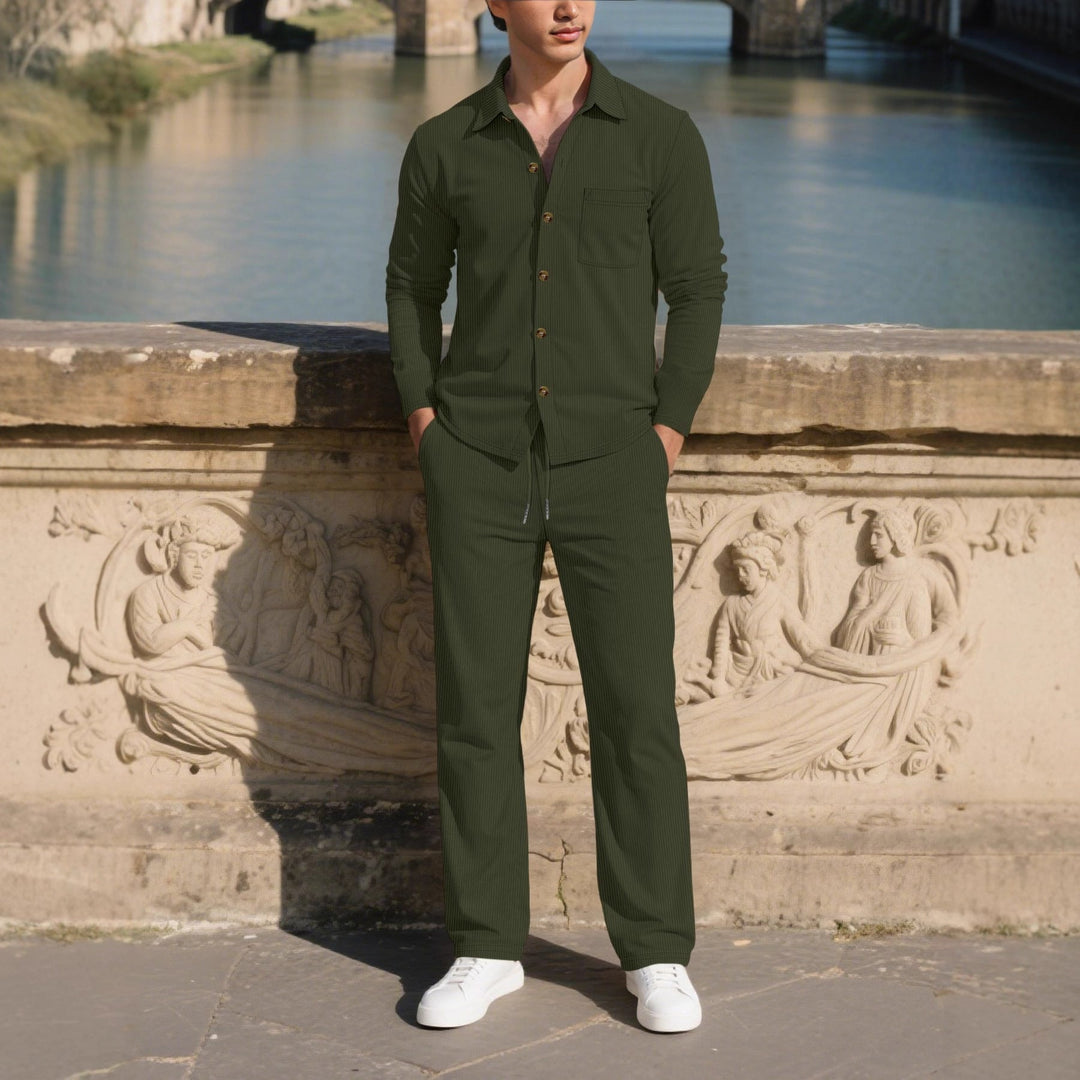 Herren eleganter Freizeitanzug mit strukturierter Oberfläche und praktischen Taschen Drune