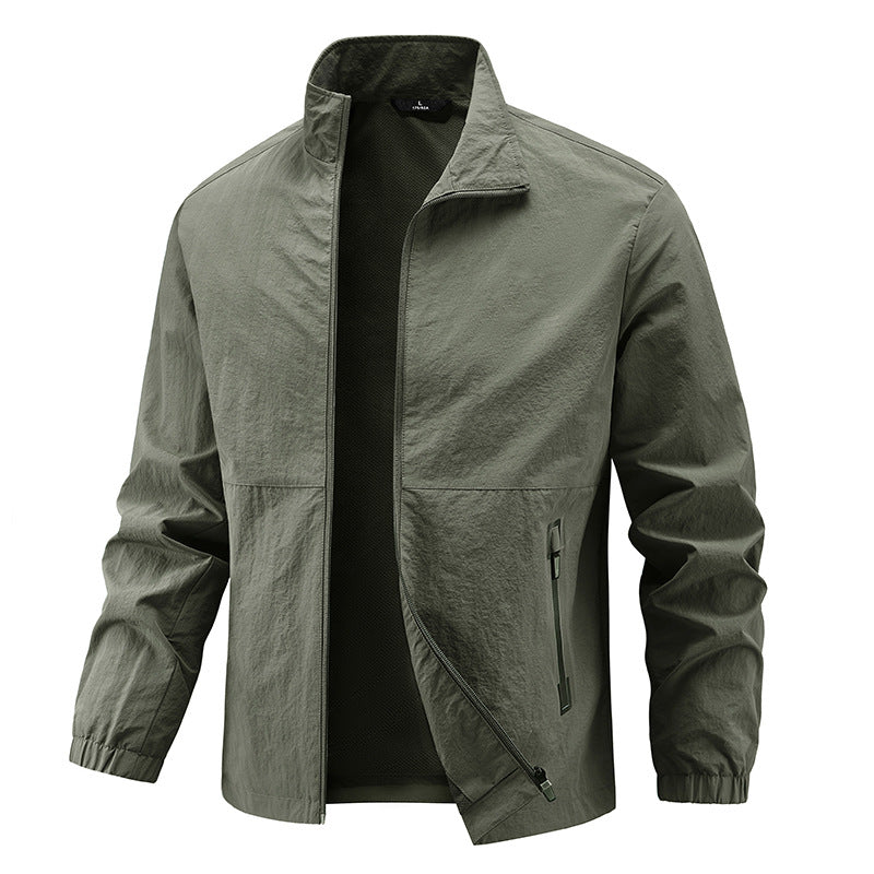 Herren Leichte technische Übergangsjacke mit Stehkragen atmungsaktivem Mesh-Futter und wasserabweisenden Reißverschlusstaschen Drune
