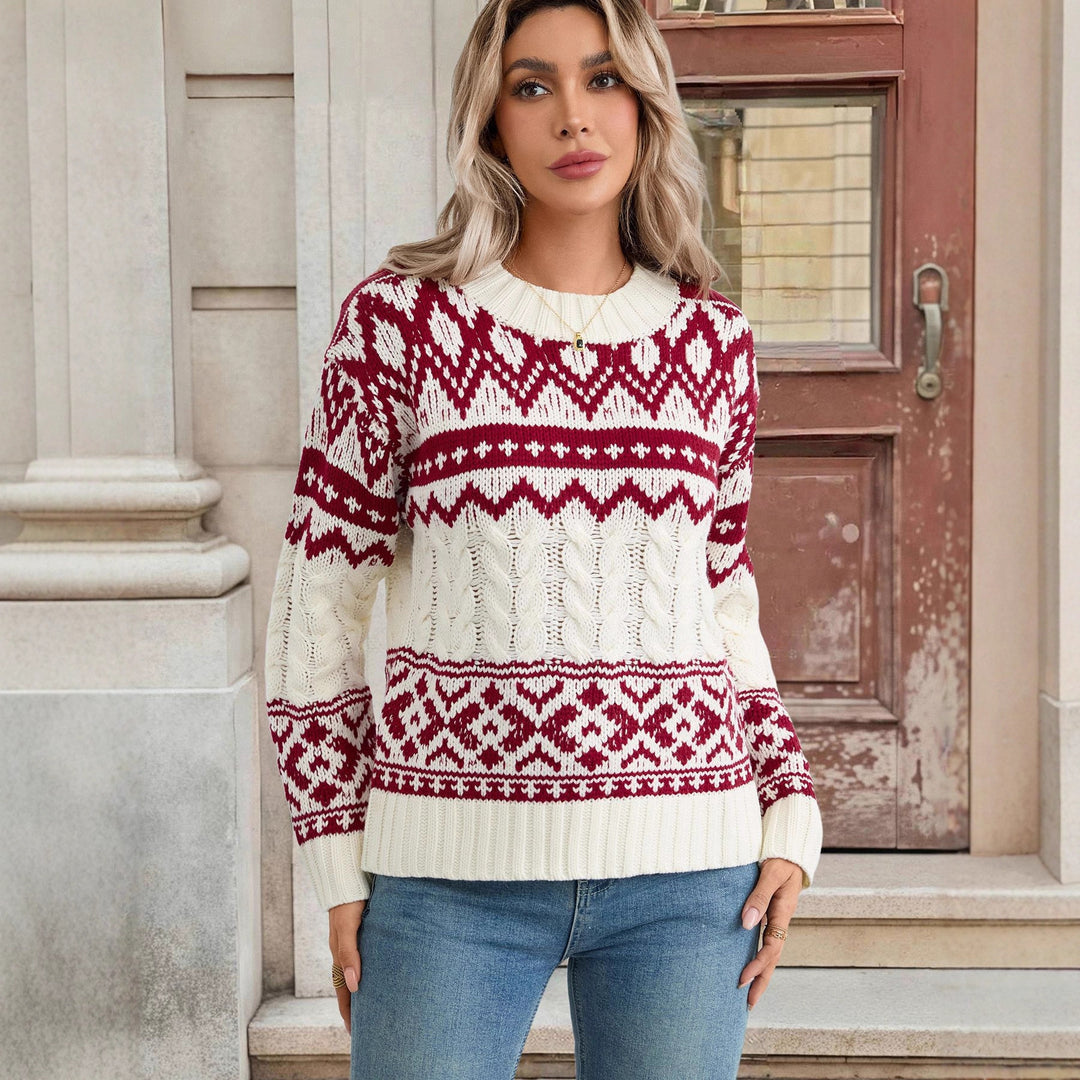 Damen Strickpullover mit geometrischem Muster Drune