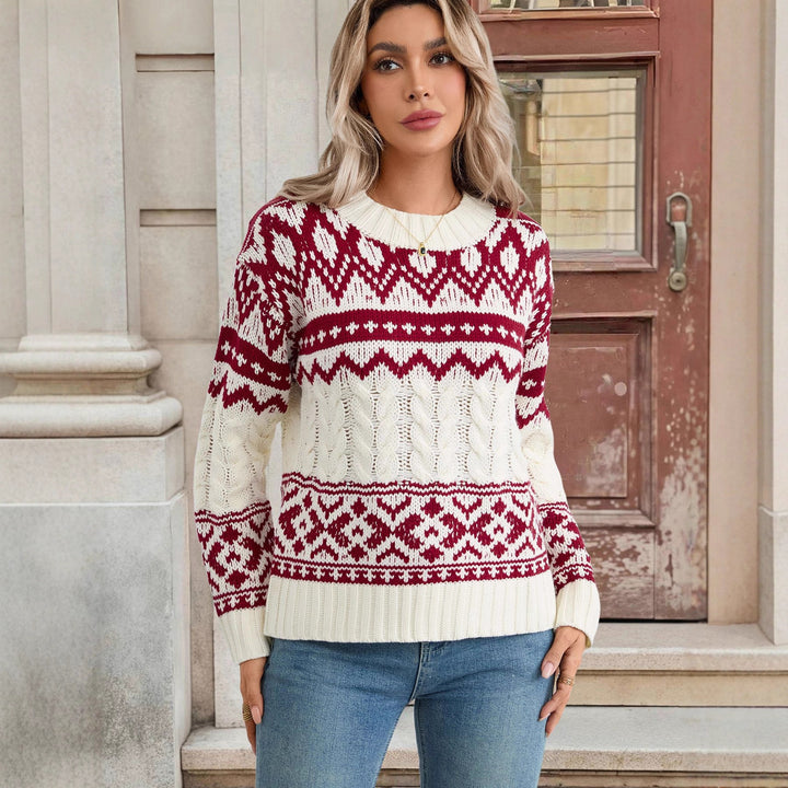 Damen Strickpullover mit geometrischem Muster Drune