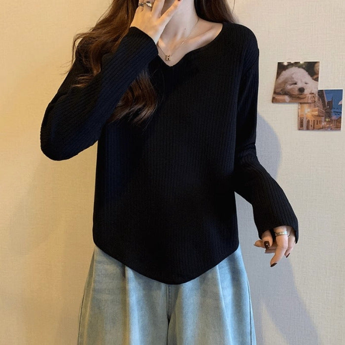 Damen lässiges Langarmshirt mit feiner Rippstruktur Drune