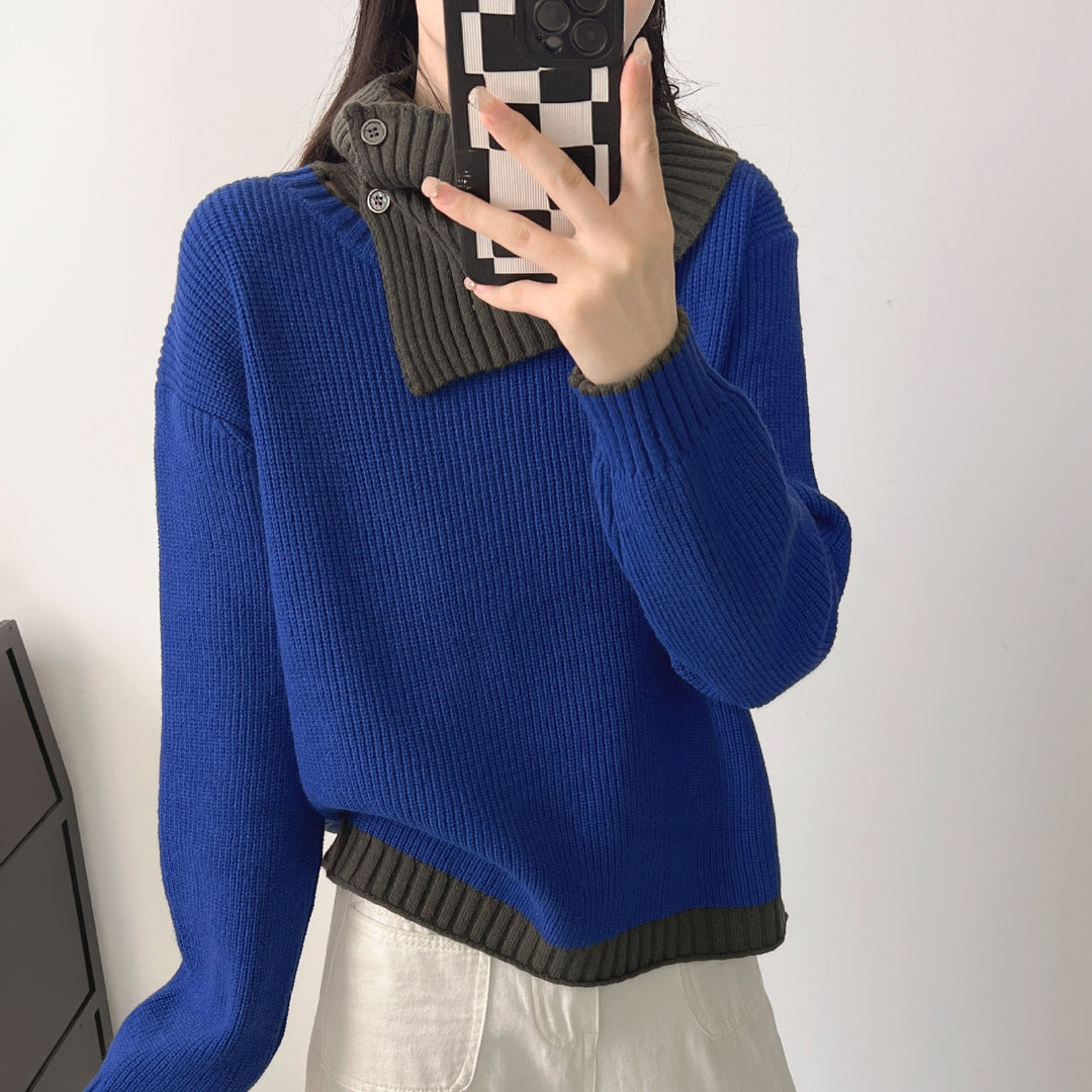 Damen Trendiger Strickpullover mit Kragen und Knopfdetail Drune