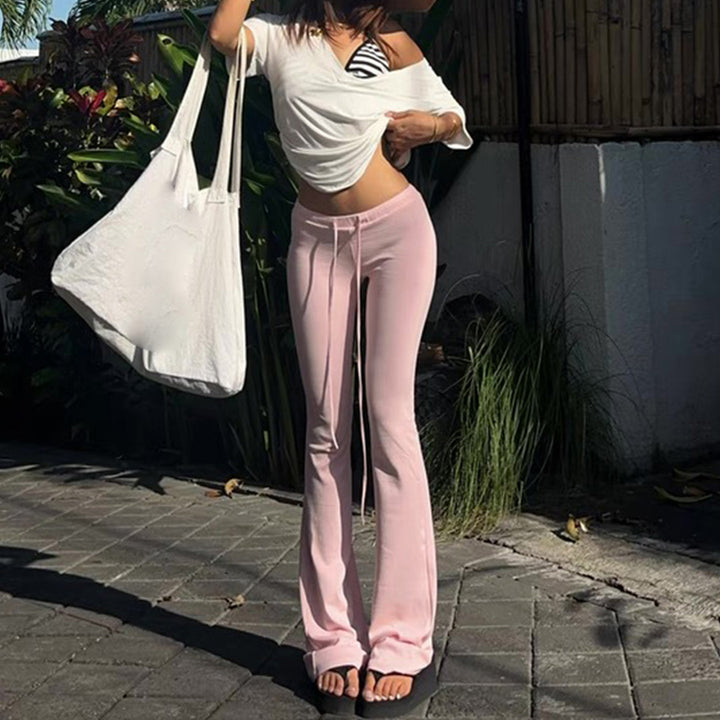 Damen nan ausgestellte Loungehose mit Bindekordel, hohem Komfortbund und weichem Jerseyfall Drune