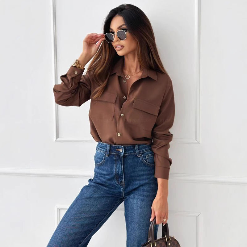 Damen Elegante Bluse mit praktischen Brusttaschen und klassischem Kragen Drune