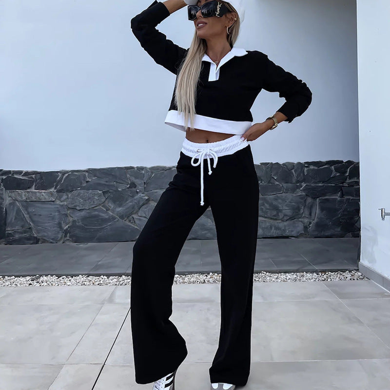 Damen lässiges Sport-Loungewear-Set mit stylischem Kragen und bequemem Schnitt