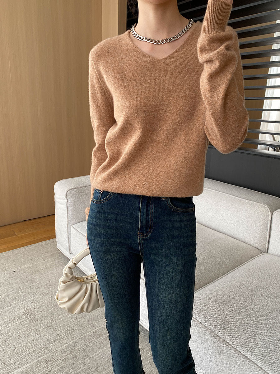 Damen eleganter V-Ausschnitt Pullover aus weichem Material Drune