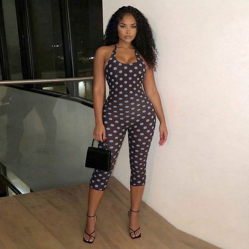 Damen Sportanzug mit Polka-Dots und tiefem V-Ausschnitt Drune