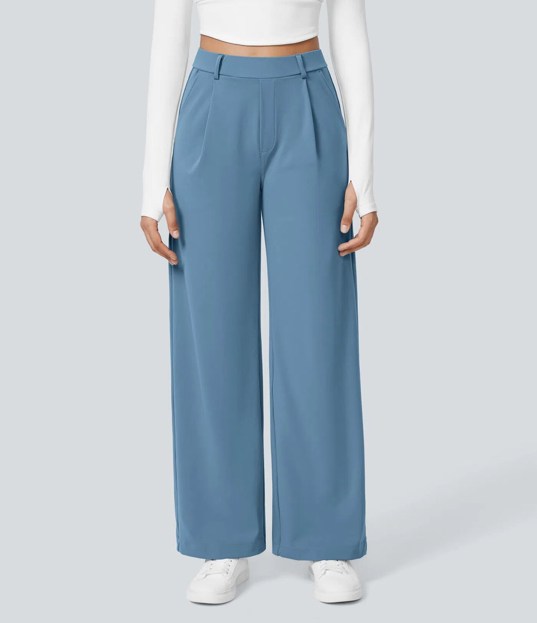 Damen nan hochgeschnittene Bundfaltenhose mit weitem Bein, Gürtelschlaufen und seitlichen Eingrifftaschen Drune