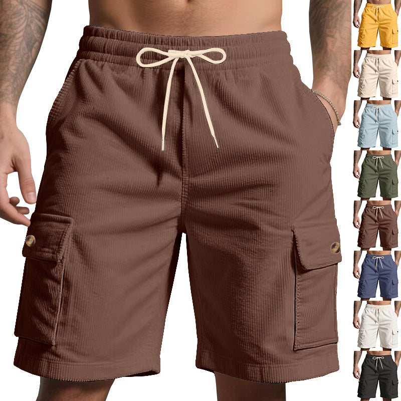 Herren nan Cord-Cargo-Shorts mit elastischem Tunnelzugbund, aufgesetzten Cargotaschen und weichem Baumwollmix Drune