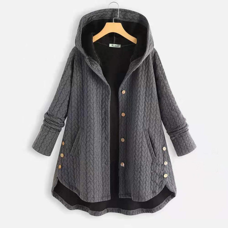 Damen lässige Kapuzenjacke mit Knopfverschluss und Taschen Drune