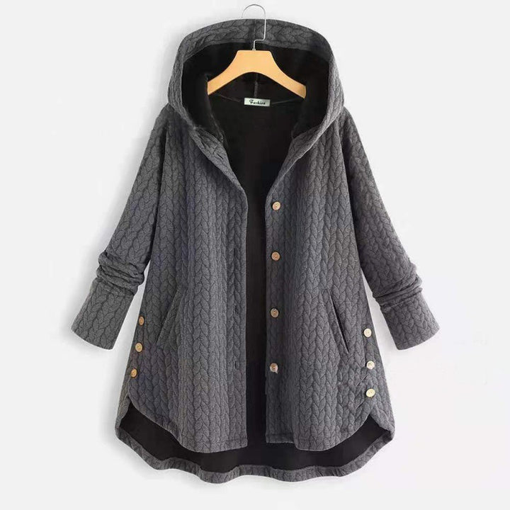 Damen lässige Kapuzenjacke mit Knopfverschluss und Taschen Drune