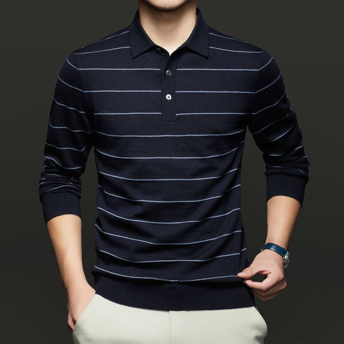 Herren Langarm-Polohemd mit feinem Streifenmuster und bequemer Passform Drune