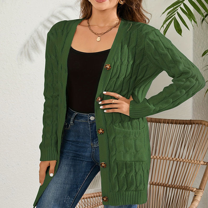 Damen Langstrickcardigan mit Zopfmuster und praktischen Taschen Drune