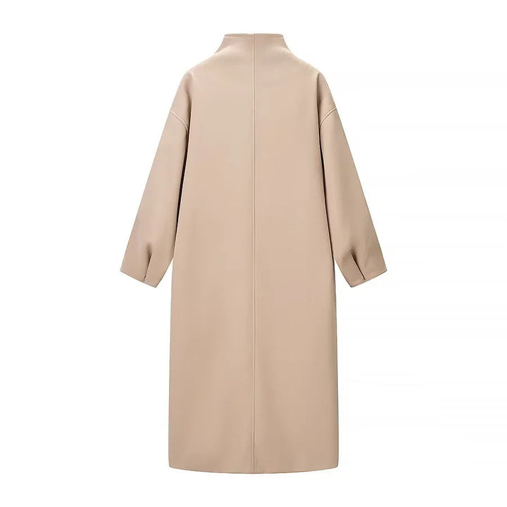 Damen nan minimalistischer Longmantel mit Stehkragen, verdeckter Frontleiste und schrägeingesetzten Eingrifftaschen Drune