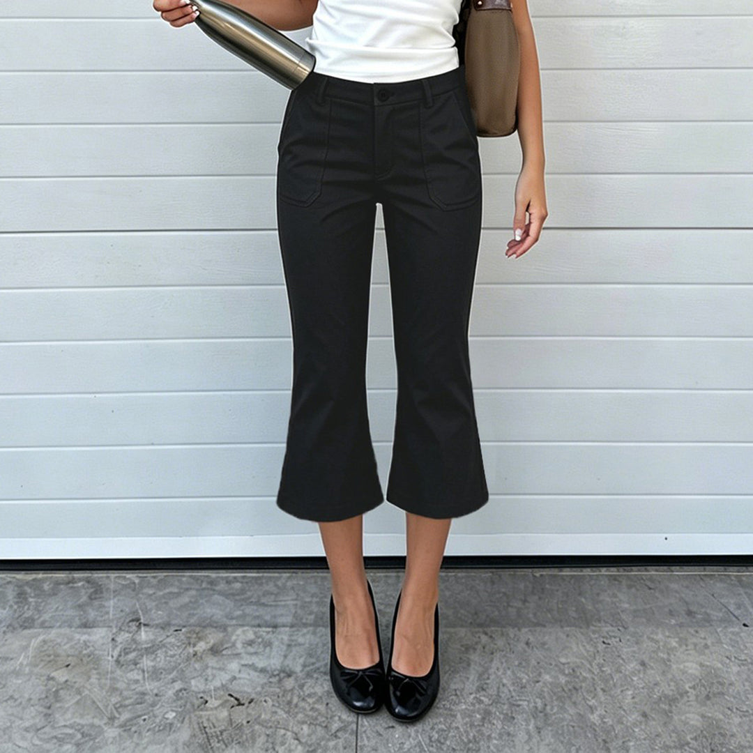 Damen Verkürzte ausgestellte Stretch-Hose mit aufgesetzten Taschen Drune