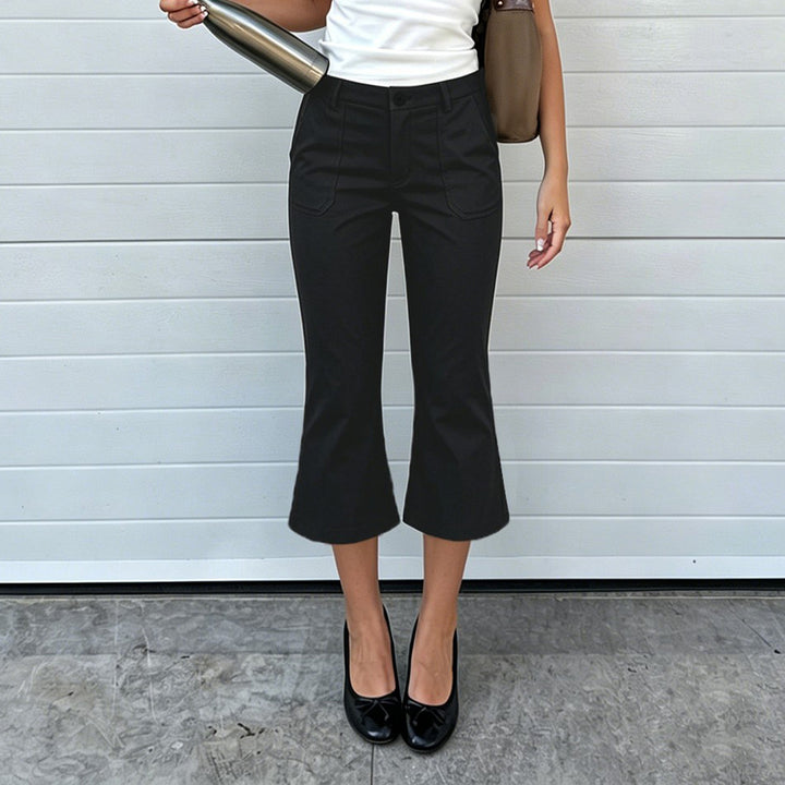 Damen Verkürzte ausgestellte Stretch-Hose mit aufgesetzten Taschen Drune