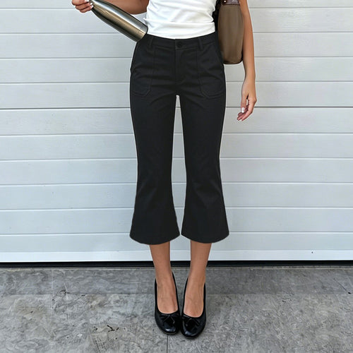 Damen Verkürzte ausgestellte Stretch-Hose mit aufgesetzten Taschen Drune