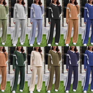 Damen nan sportives Lounge-Set mit weitem Sweatshirt, Palazzohose und seitlichen Kontraststreifen Drune