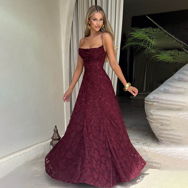 Damen Maxikleid mit floralem Spitzenmuster und schwingendem Rock Drune