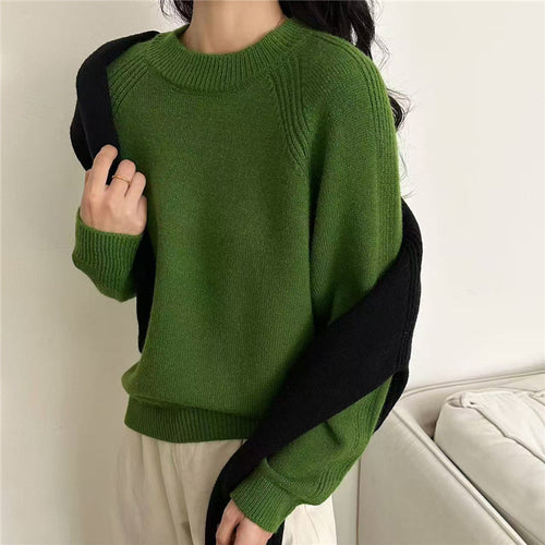 Damen lässiger Strickpullover mit Rundhalsausschnitt und feiner Struktur Drune