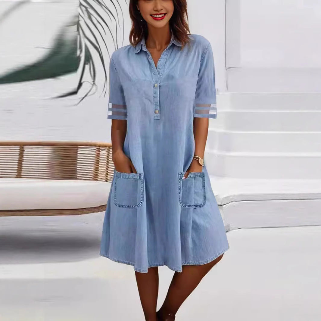 Damen Freizeit Denim Hemdkleid Drune