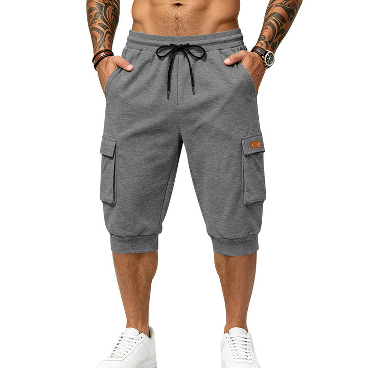 Herren Dreiviertel-Sweat-Cargo mit elastischem Bund, Kordelzug und Mehrfachtaschen Drune