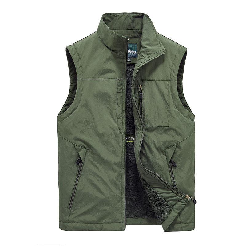 Herren Wattierte Fleecegefütterte Outdoor‑Weste mit Stehkragen und Reißverschlusstaschen Drune
