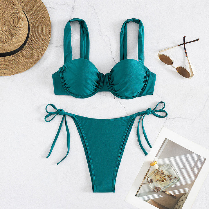 Damen Push-Up Bikini mit großzügigen Trägern und stilvollen Schleifen Drune