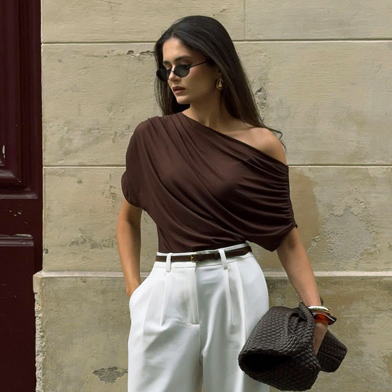 Damen asymmetrisches Wickeloberteil mit raffinierten Drapierungen Drune