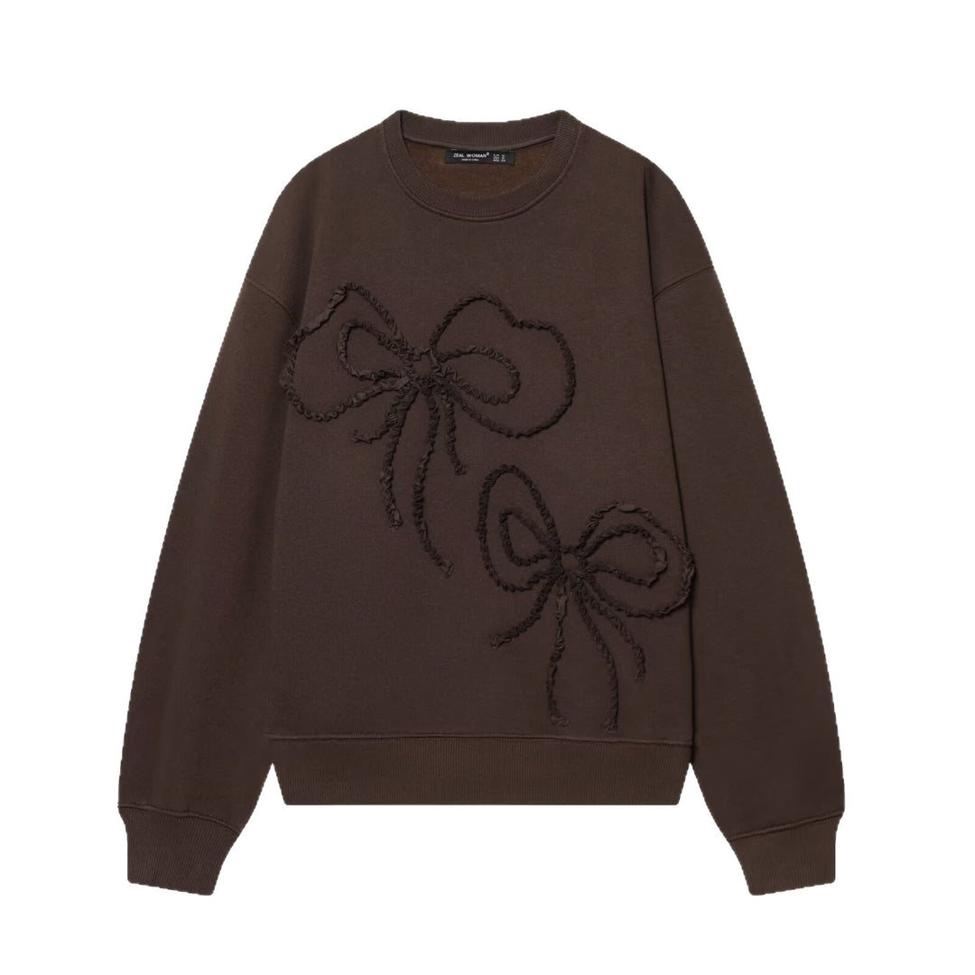 Damen Cropped Boxy Sweatshirt mit 3D-Schleifenapplikation Drune