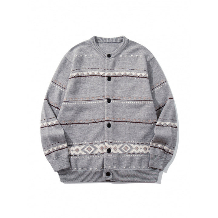 Unisex Jacquard‑Strickcardigan im Boxy‑Cut mit Rundhals und Knopfleiste Drune