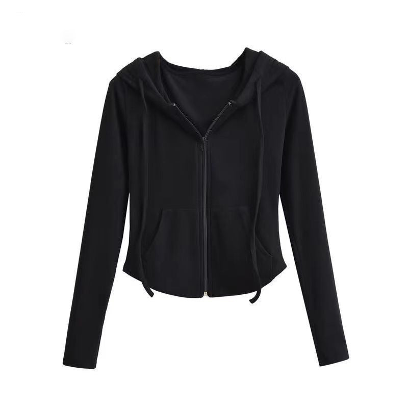Damen sportliche Kapuzenjacke mit Reißverschluss und gemütlichem Schnitt Drune