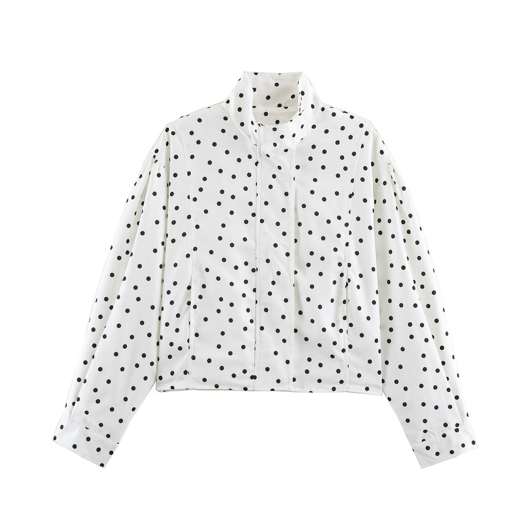 Damen Gepunktete Cropped-Jacke im Boxy-Cut mit hohem Stehkragen Drune
