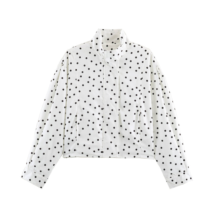 Damen Gepunktete Cropped-Jacke im Boxy-Cut mit hohem Stehkragen Drune