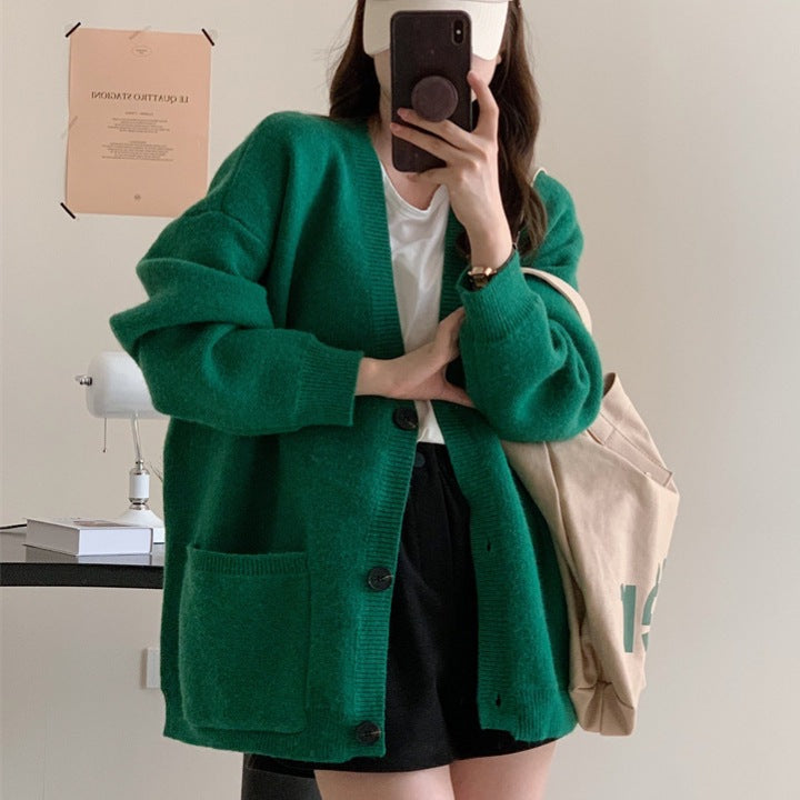 Damen Gemütliche Strickjacke mit weiten Ärmeln und praktischen Taschen Drune