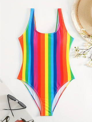 Damen Einteiliger sportlicher Badeanzug mit modischem Tie-Dye-Design Drune