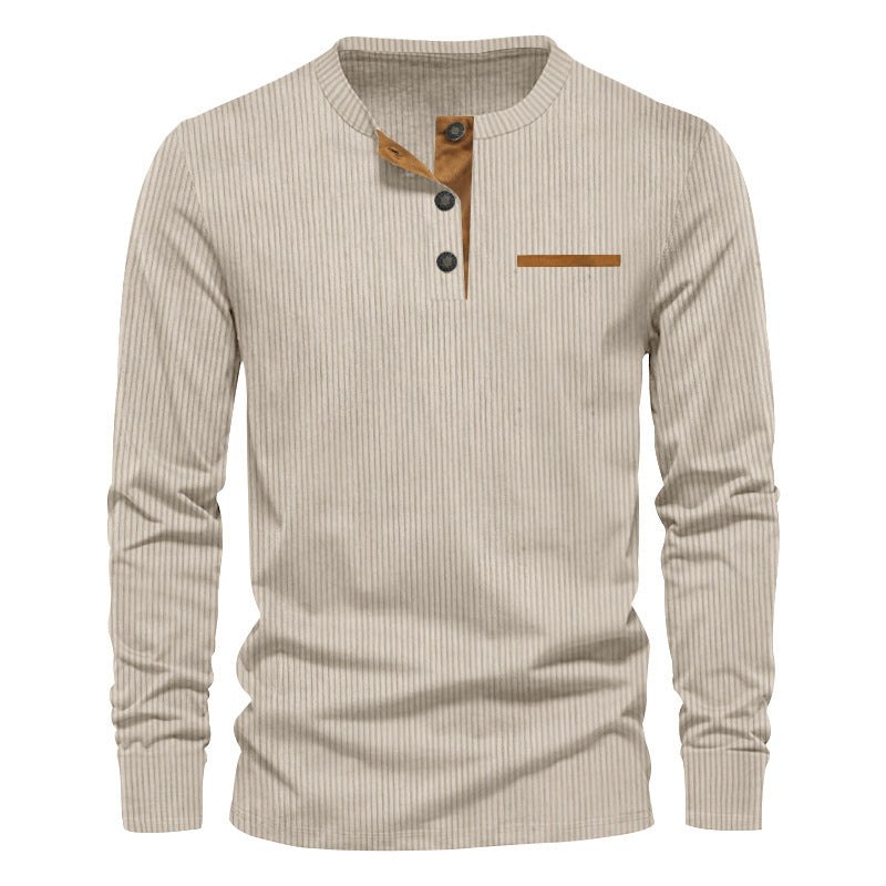Herren nan geripptes Henley Langarmshirt aus Baumwollmischung figurbetont Drune