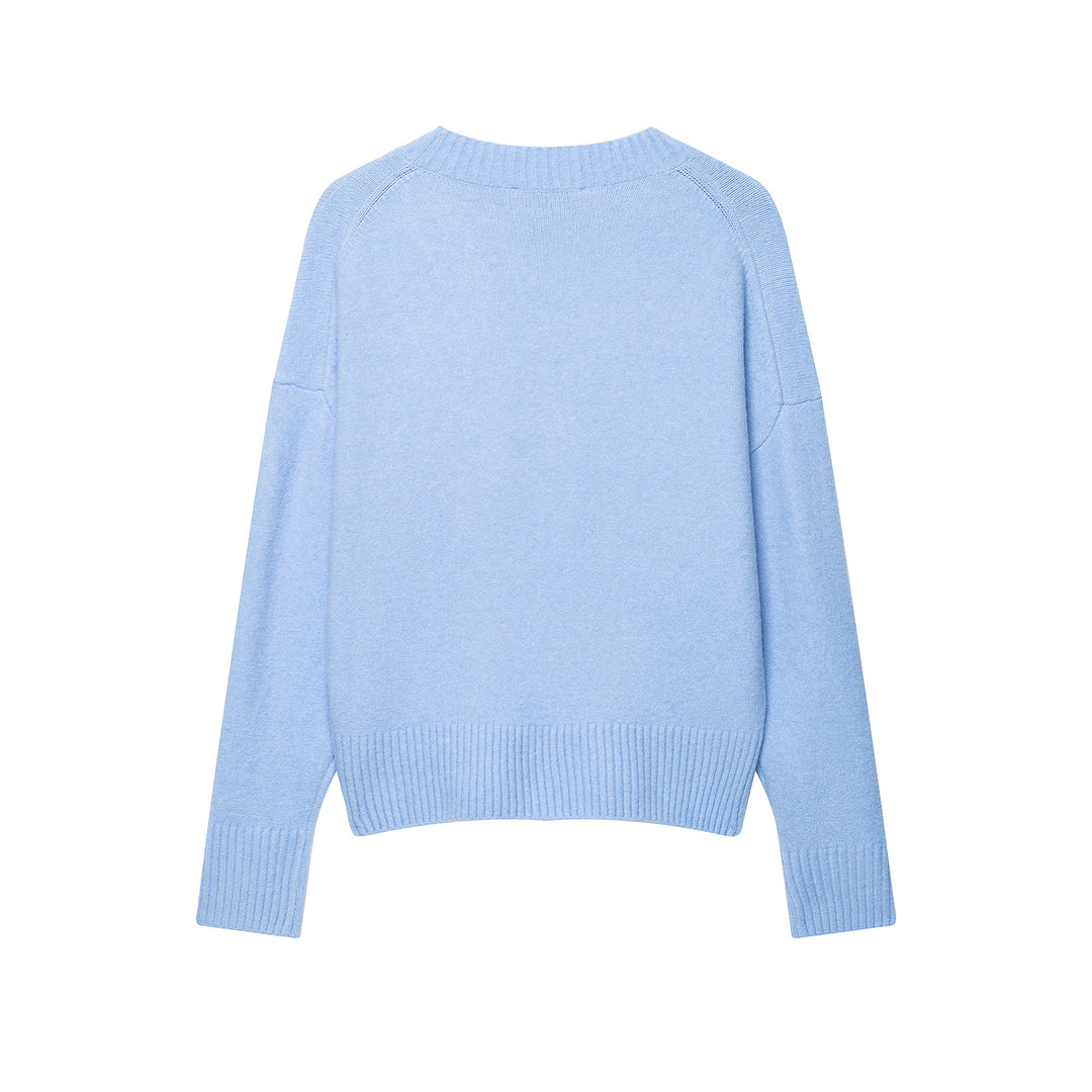 Damen Weicher V‑Ausschnitt Strickpullover im Oversize‑Cropped‑Look mit breitem Rippbund Drune