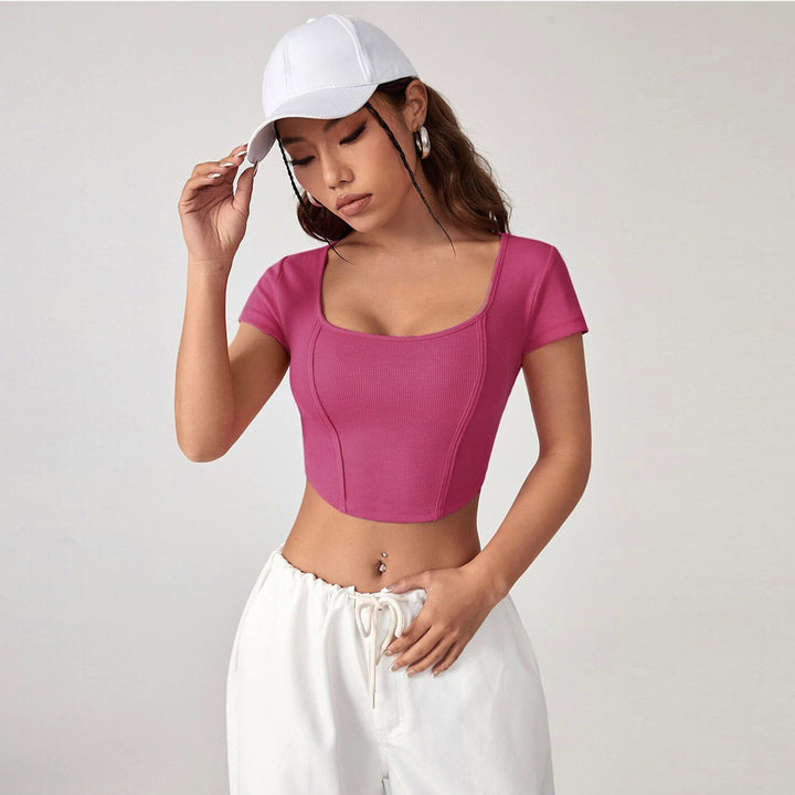 Damen cropped Oberteil mit quadratischem Ausschnitt und eleganter Rippstruktur Drune