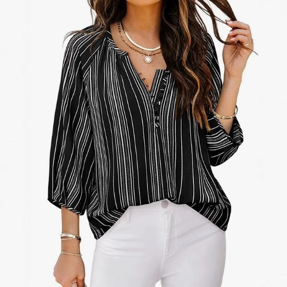 Damen elegante Tunika-Bluse mit raffinierten Streifen Drune