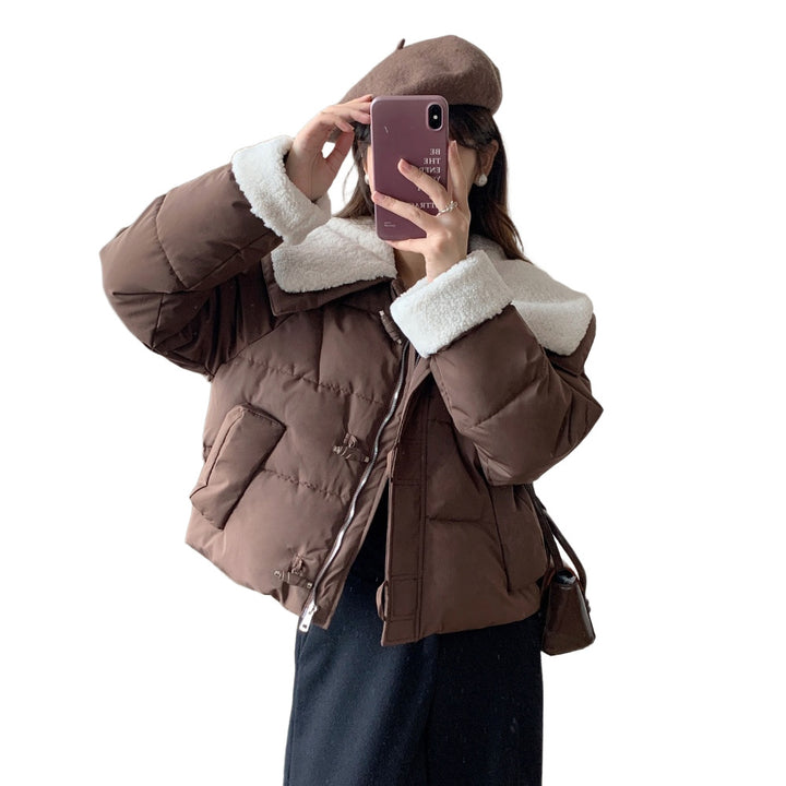 Damen Kuschelige Daunenjacke mit abnehmbarem Teddykragen Drune