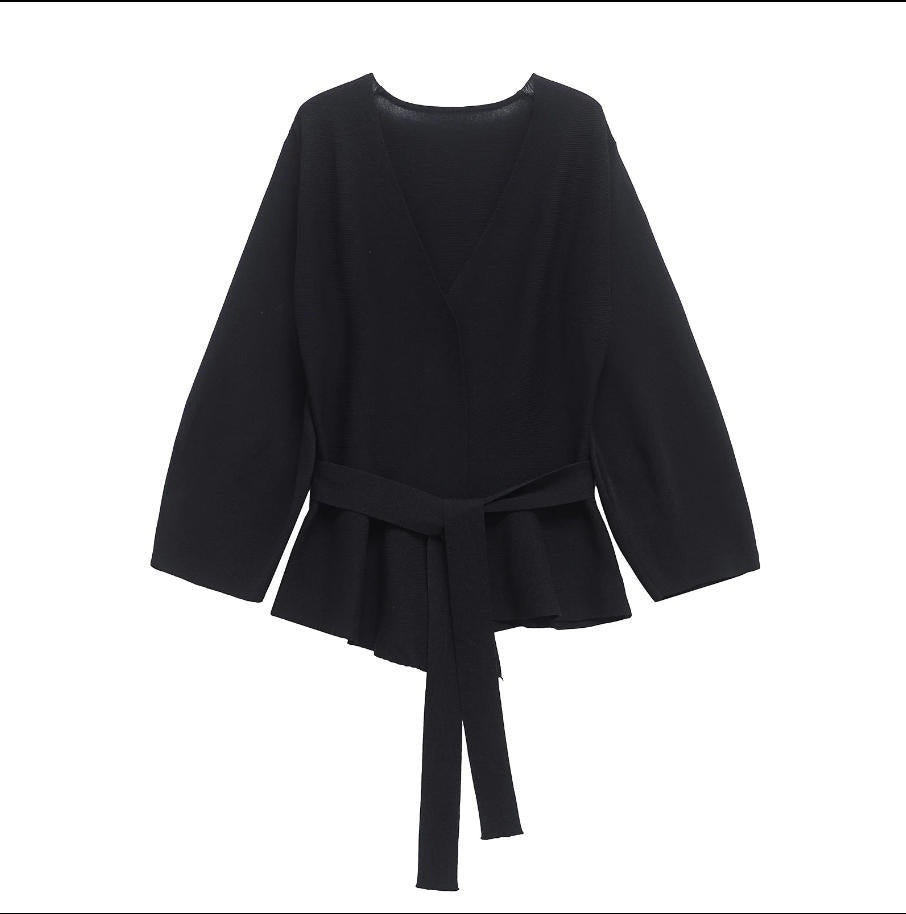 Damen 50+ Wickelcardigan mit V‑Ausschnitt, Taillenband und leichtem Schößchen Drune