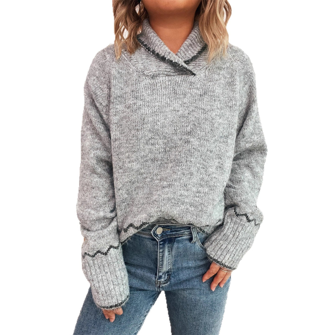 Damen kuscheliger Strickpullover mit Wellenrand Drune
