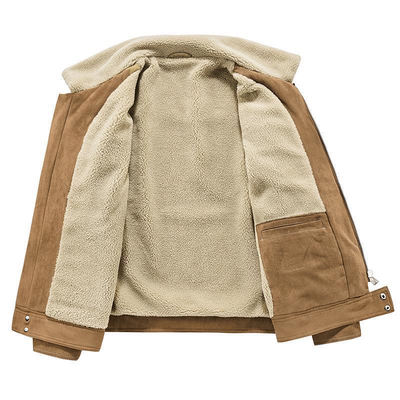Herren Veloursimitatjacke im Fliegerstil mit Teddyfutter und Reißverschlusstaschen Drune