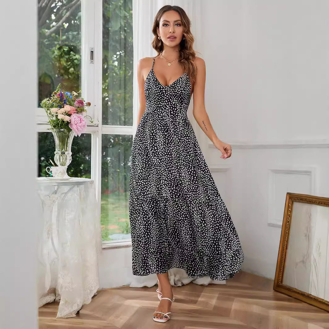 Damen Maxikleid mit Spaghettiträgern und fließendem Schnitt Drune