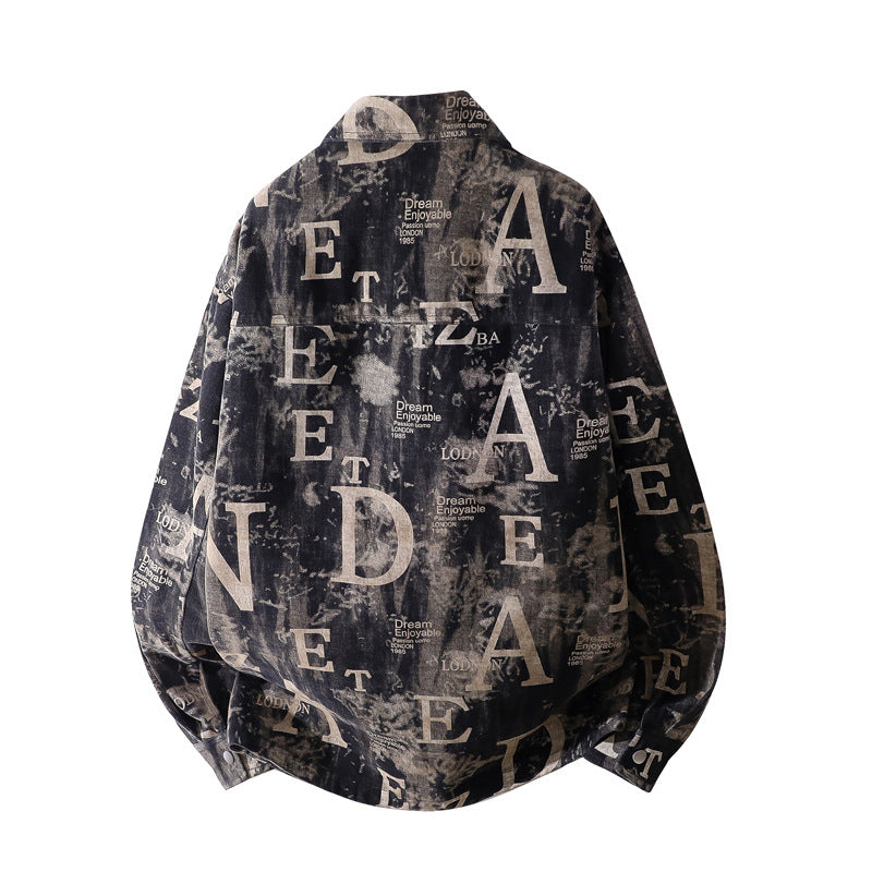Herren Oversize-Jeansjacke im Used-Print mit Druckknopffront Drune