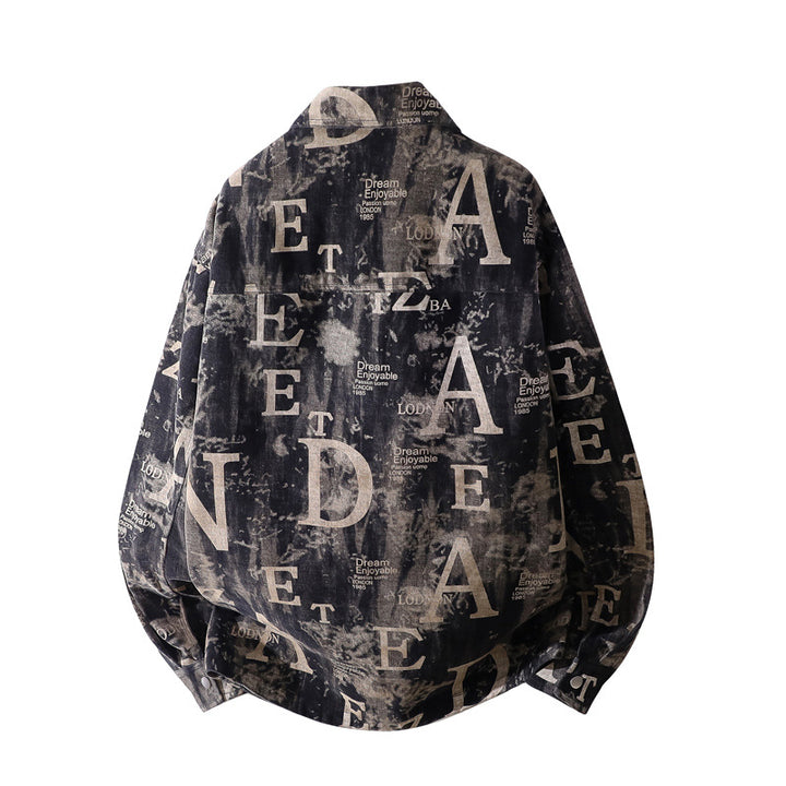 Herren Oversize-Jeansjacke im Used-Print mit Druckknopffront Drune