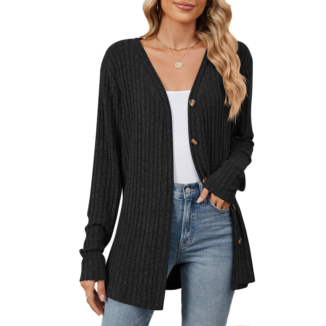 Damen lässige Strickjacke mit feiner Rippstruktur und praktischen Knöpfen Drune