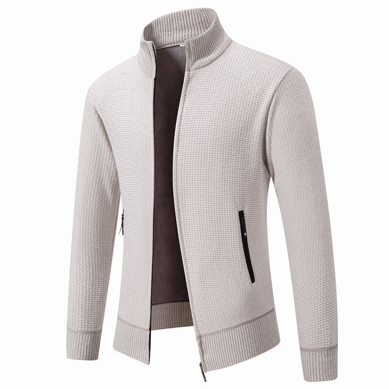Herren Texturierter Zip-Strickcardigan mit Stehkragen, Waffelstruktur und Reißverschlusstaschen Drune